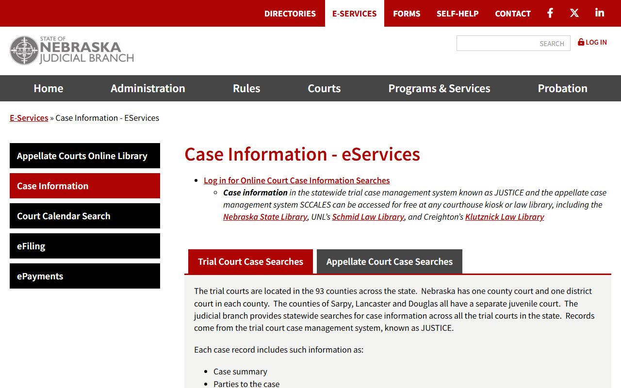 Nebraska Judicial Branch case information for Cuming County court records after arrest