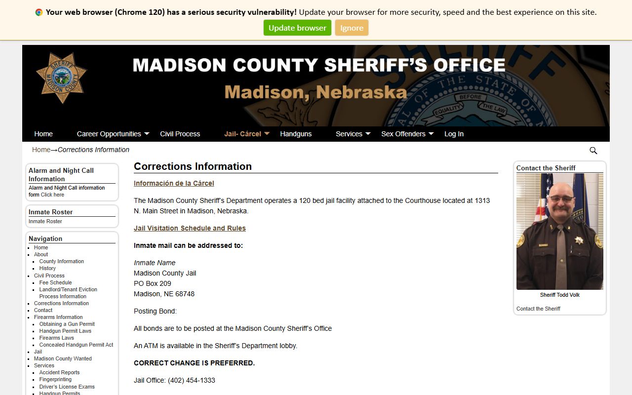 Madison County Jail corrections information for mail money bond and capacity